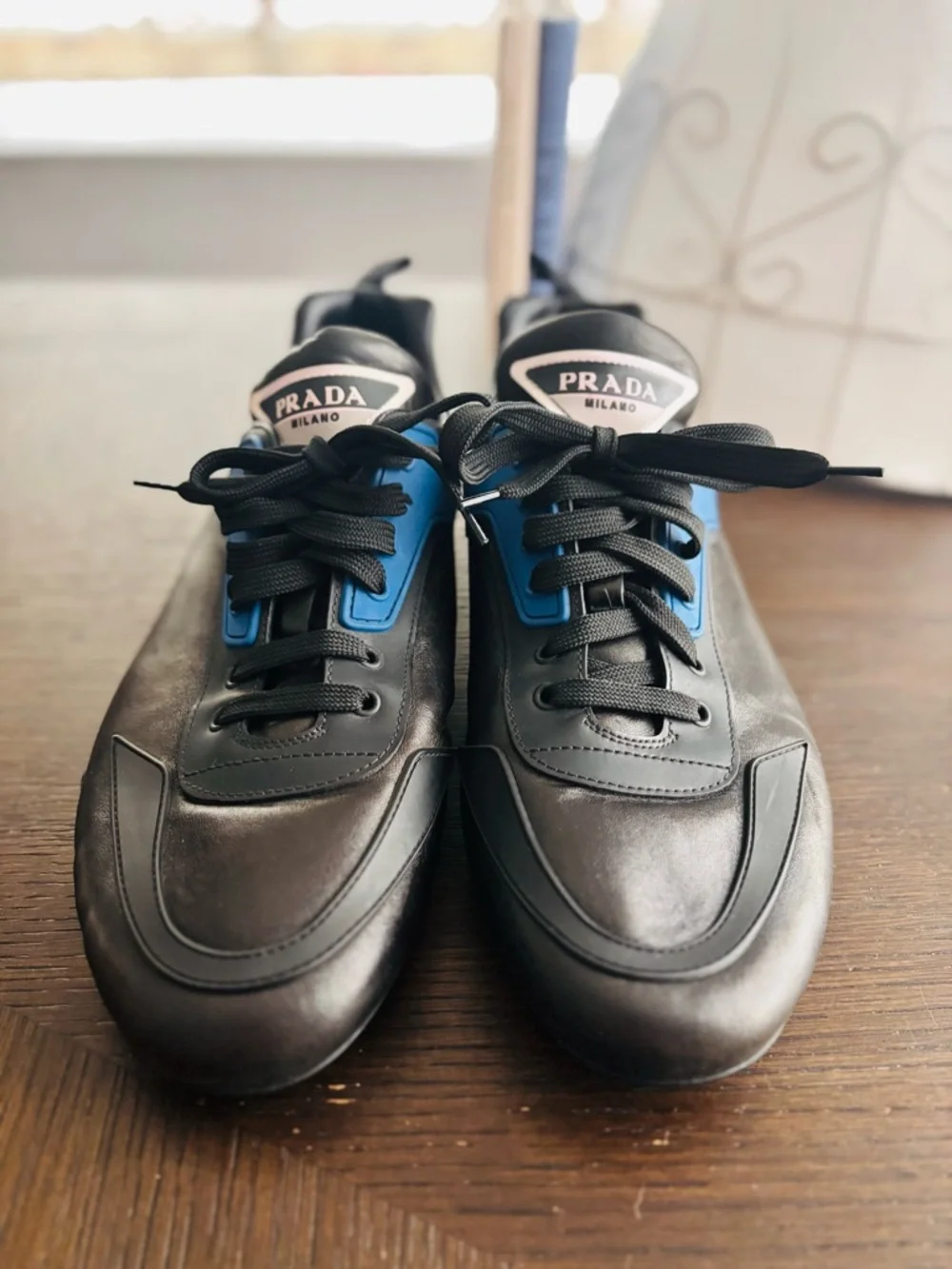 Prada Milano 2EG252 Black Leather Sneakers Approx Men’s 11